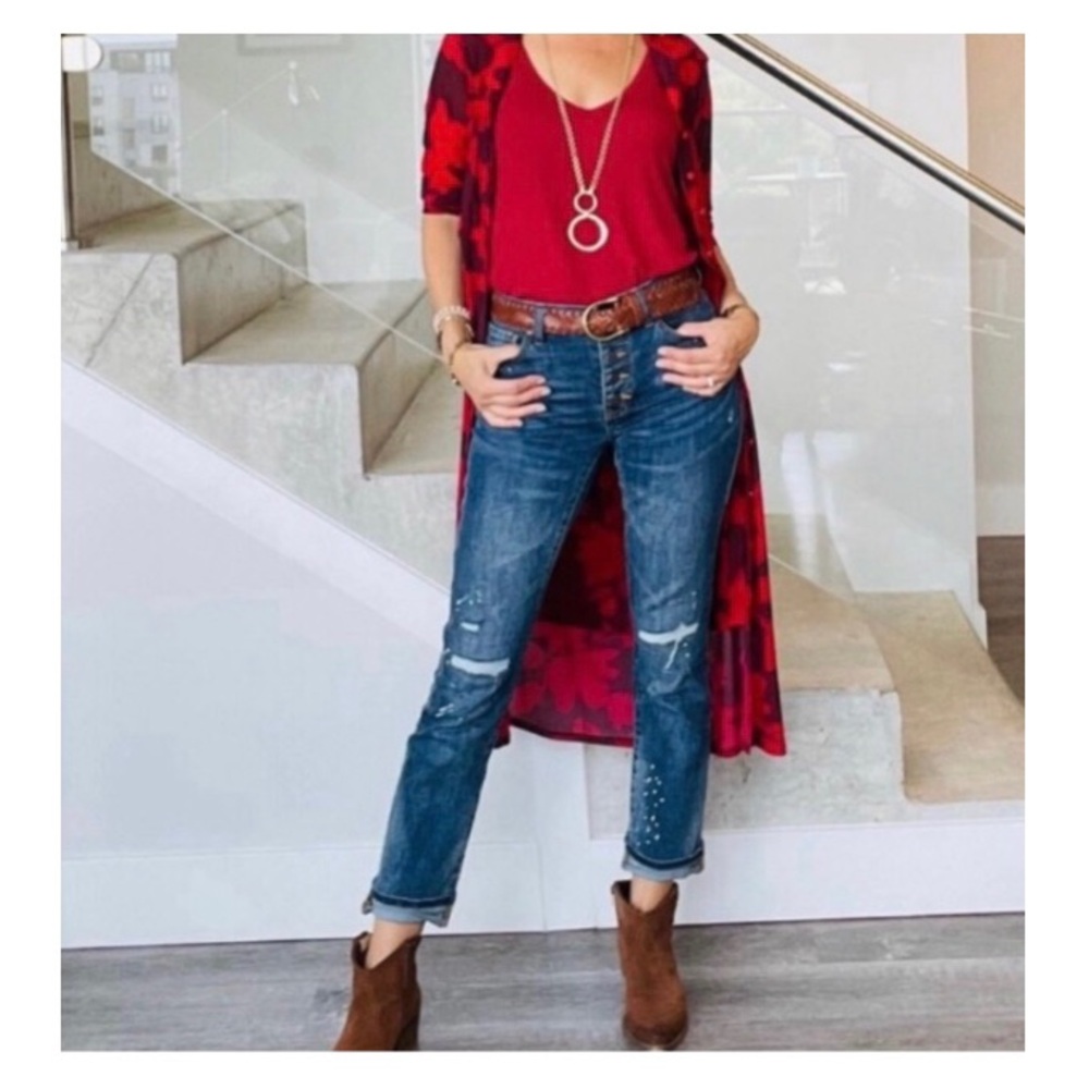 CAbi • “Fire & Ice” Red Floral Button Down Floral Midi Shirt Dress - Picture 1 of 14